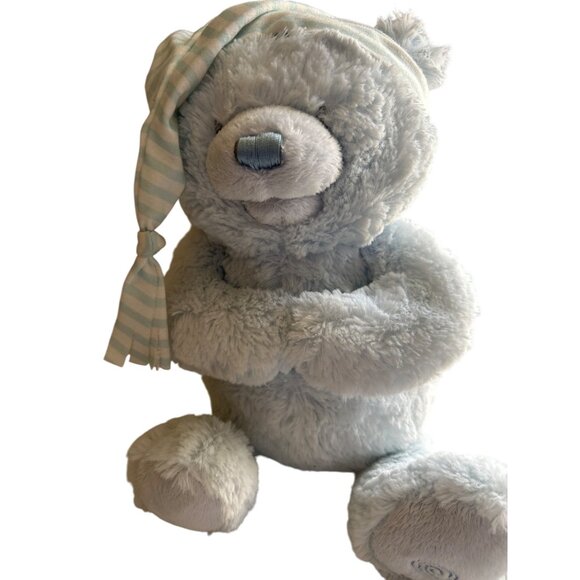 Baby Gund Animated Musical Goodnight Prayer Bear Plush Toy 14" With Striped Cap - Picture 5 of 6